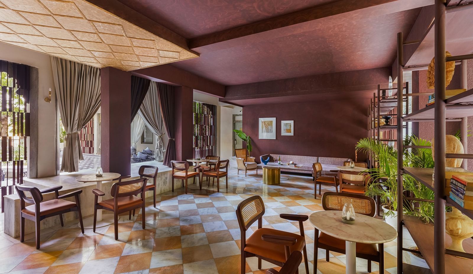 Seating arrangements inside a To Be Discussed Cafe at Manuscript - Jhilwara Haveli, Udaipur