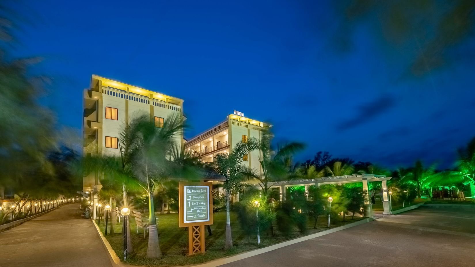 The facade of our hotel during nightime - Viceroy Beach Resort & Spa, Mandarmani