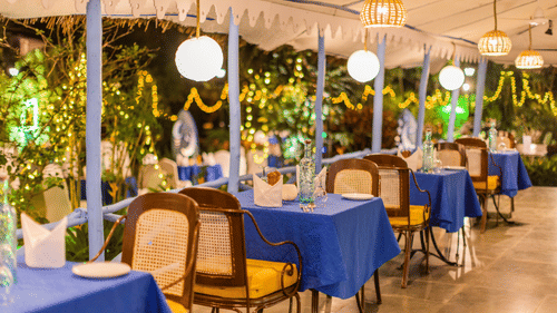 Stylish interiors of Mango Terrace - Restaurant in Heritage Village Resort & Spa, Goa