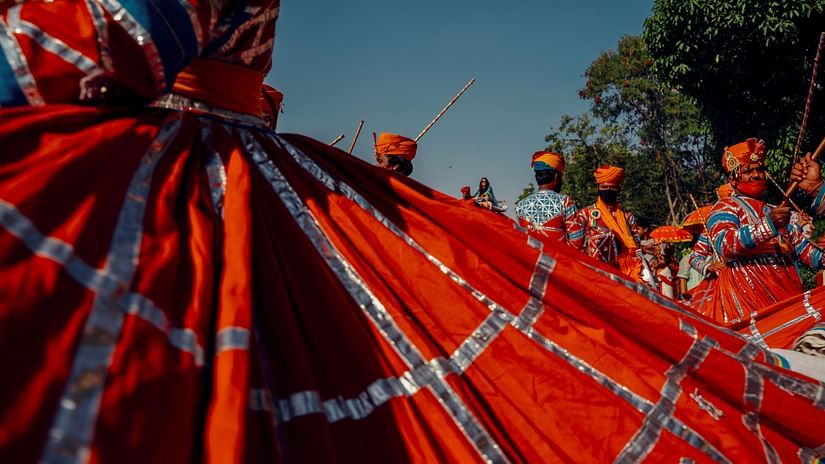 Beautiful Mewar festival Udaipur with people in colourful attire