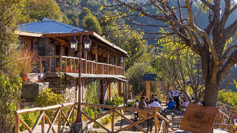  The outdoor seating arrangement of our restaurant seen on a sunny day - The Manor Luxury Hotel, Shimla