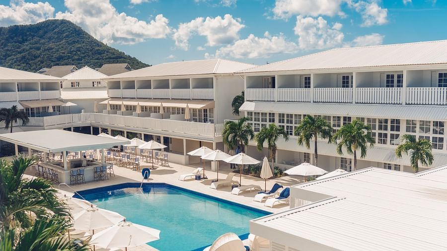 Facade of our hotel in St. Lucia - The Soco House