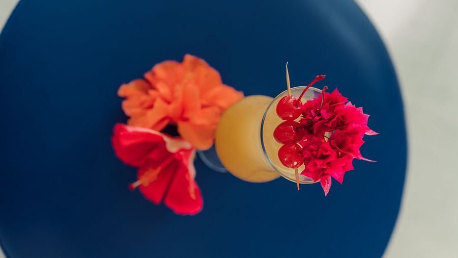 The Soco House - an overhead shot of a drink kept on a plate