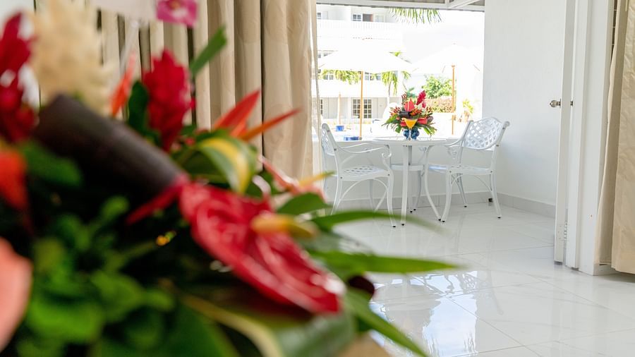 Soco House - a close-up view of the flowers kept in the room of the resort in St. Lucia