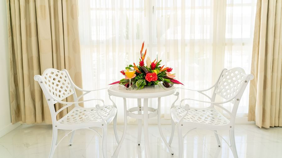 The Soco House - the two seats and a table kept in one of the rooms in Saint Lucia