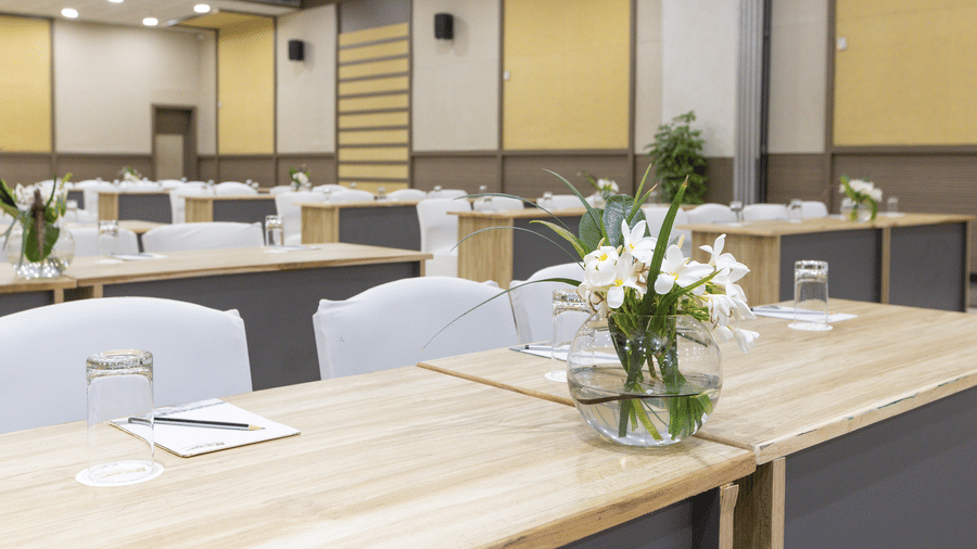 Hive indoor conference and banquet hall with elegant setup at The Golden Tusk, Jim Corbett