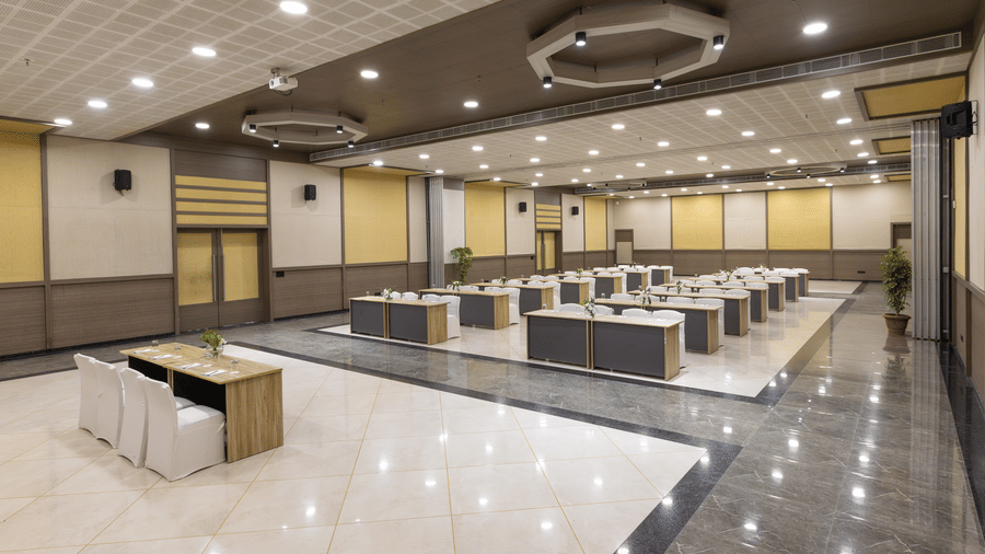 Hive indoor hall arranged for corporate events at The Golden Tusk, Jim Corbett