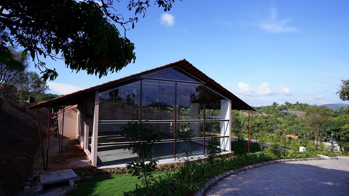 The sun shining on the facade of our banquet hall near Bangalore - Ravishing Retreat, Harisandra