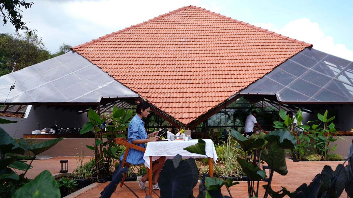 Ravishing Retreat Ramanagara - The outdoor sitting area and our restaurant near Bangalore