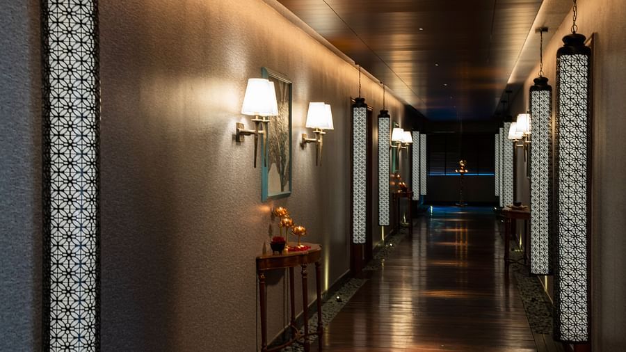 Gamyam Retreat, Kumta - The well-lit, decorated lobby leading to our Ayurveda centre