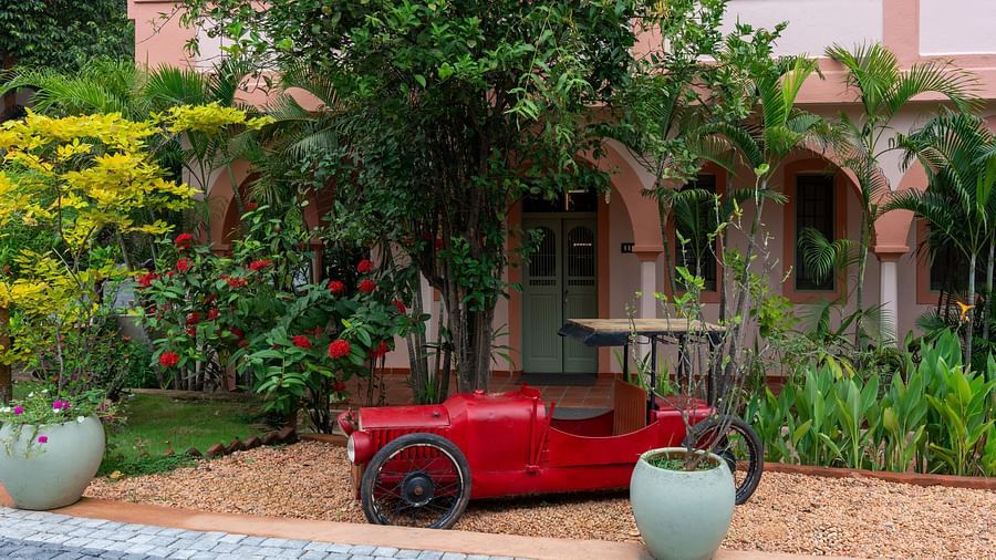 Interior of a Resort property with a lawn cart parked.