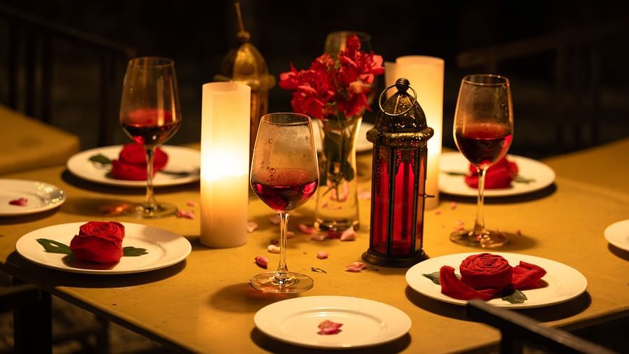 A romantic candlelit dining arrangement at Saraca Resort & Spa Corbett