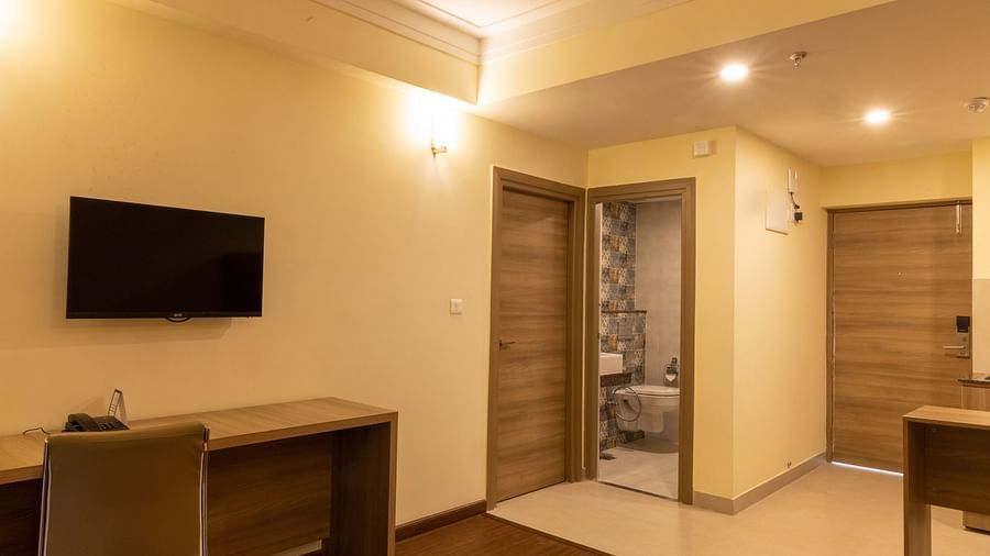 Overview of a room inside Starlit Suites, Tirupati