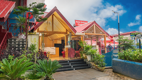 An image featuring tents with plants kept next to their entrances under blue sky