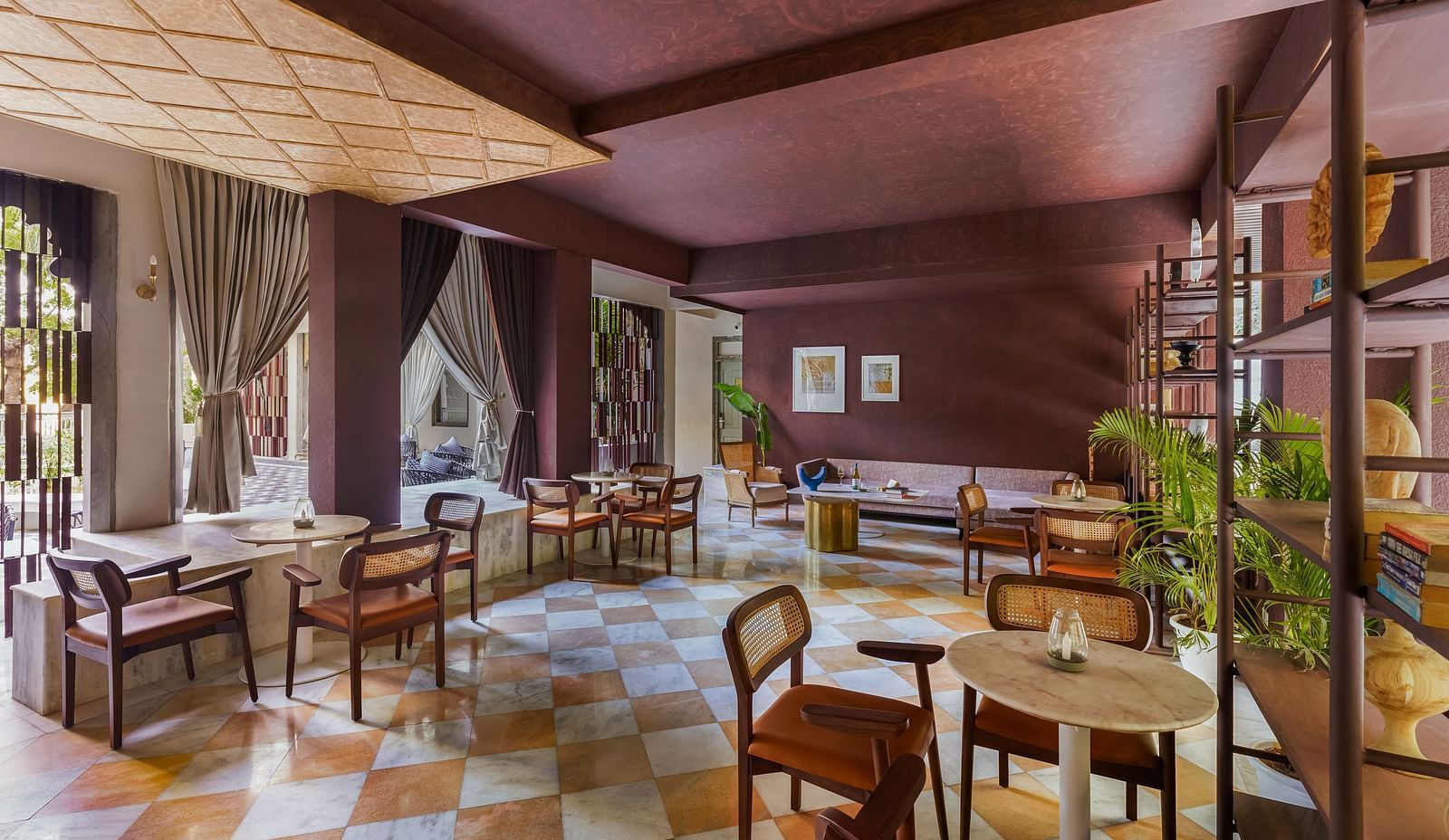 Seating arrangements inside a To Be Discussed Cafe at Manuscript - Jhilwara Haveli, Udaipur