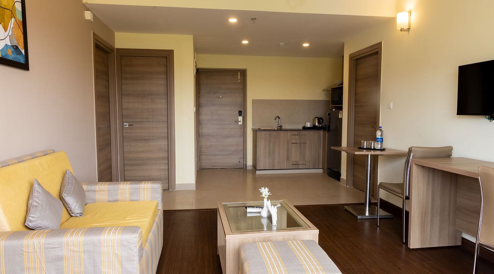 Overview of the living area inside Premium Two Bedroom Suite - Starlit Suites, Tirupati