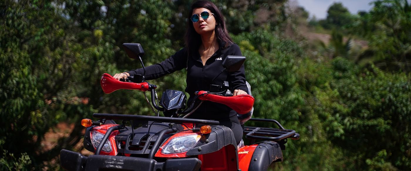 A guest riding the atv bike at Ravishing Retreat 