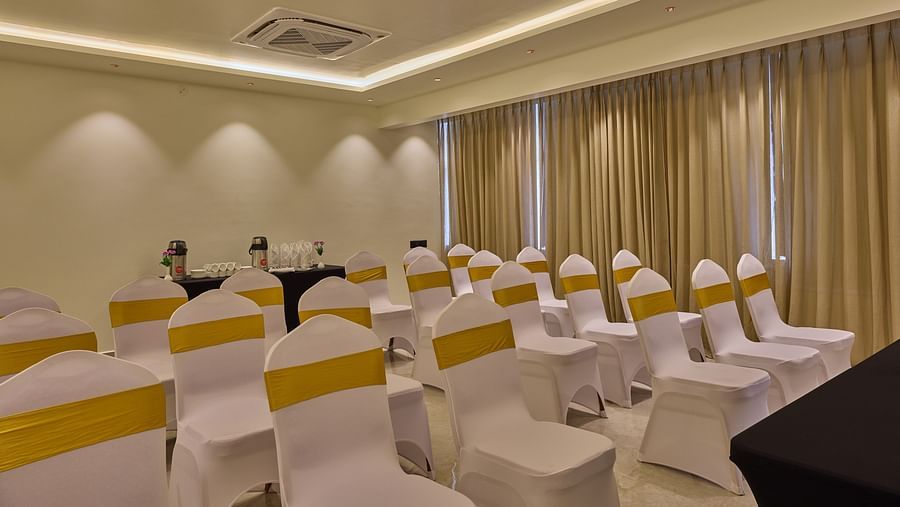 A classroom-style seating arrangement in our banquet hall in Mysore