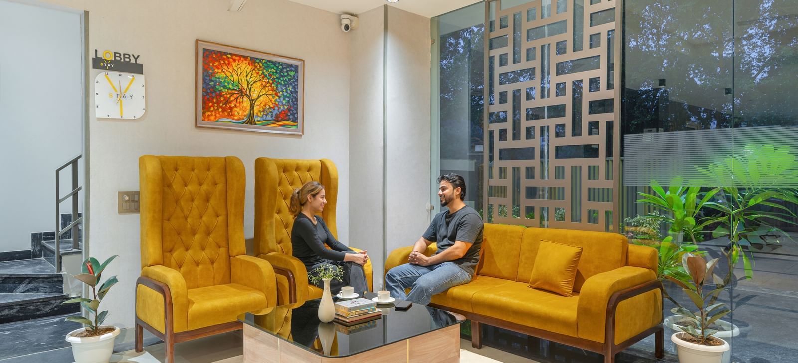 Cozy and welcoming hotel reception at Lime Tree Hotels Ystays Greater Noida