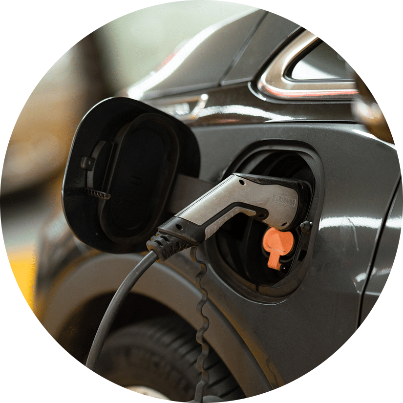 An electric car being charged.