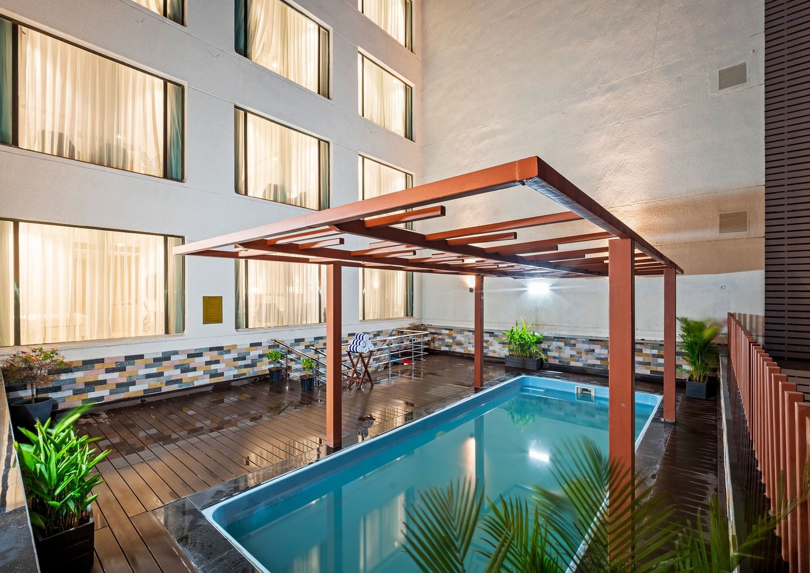 View of the swimming pool at night of Grand Vijayawada by GRT Hotels near Kanaka Durga Temple, Vijayawada.