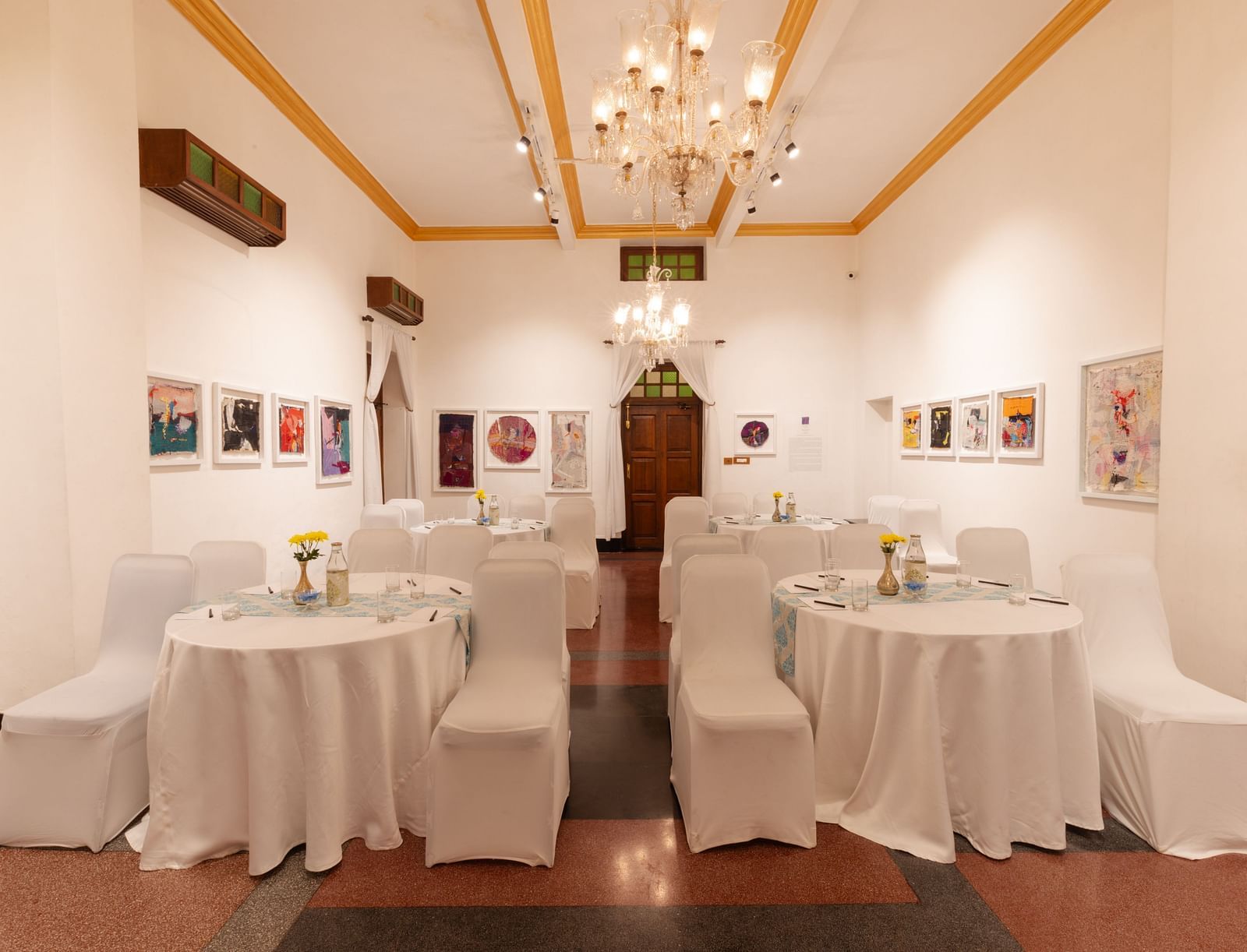 Seating arrangement in a banquet hall at Saraca Hotel, Lucknow