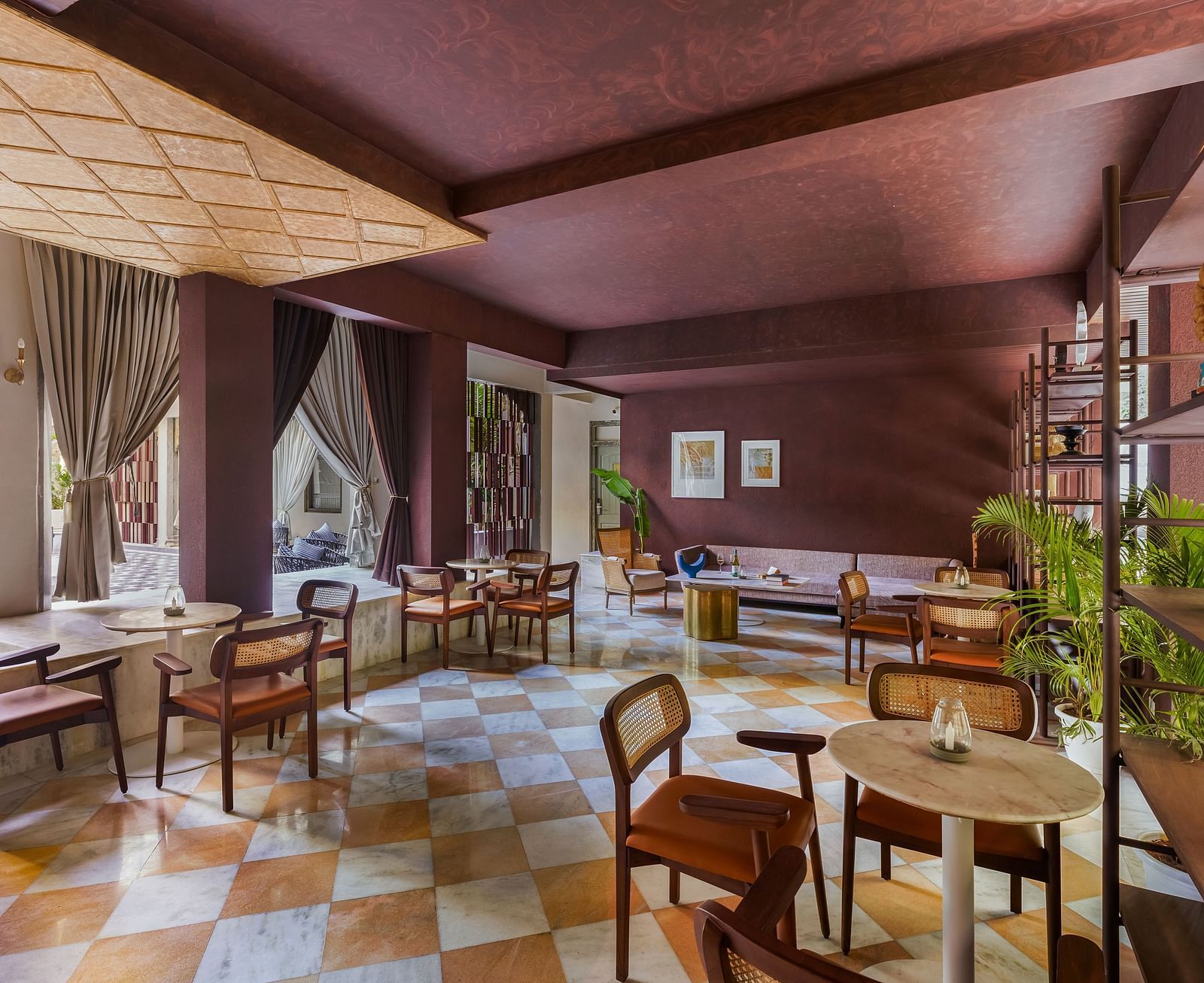 Seating arrangements inside a To Be Discussed Cafe at Manuscript - Jhilwara Haveli, Udaipur