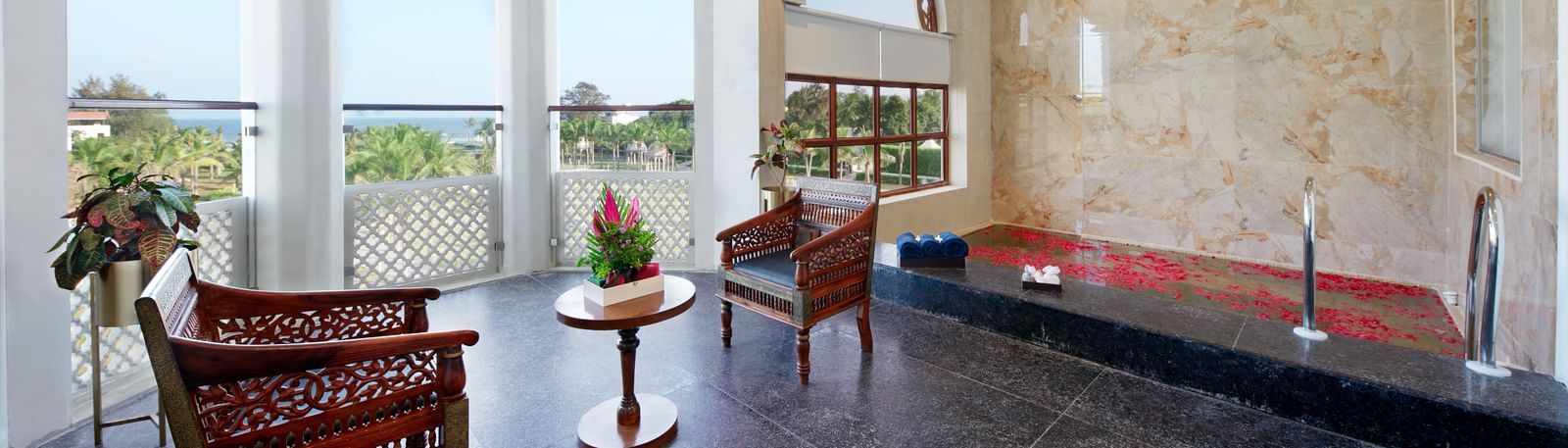 A balcony with classic furniture and serene views of the landscape surrounding our palace - Kaldan Samudhra