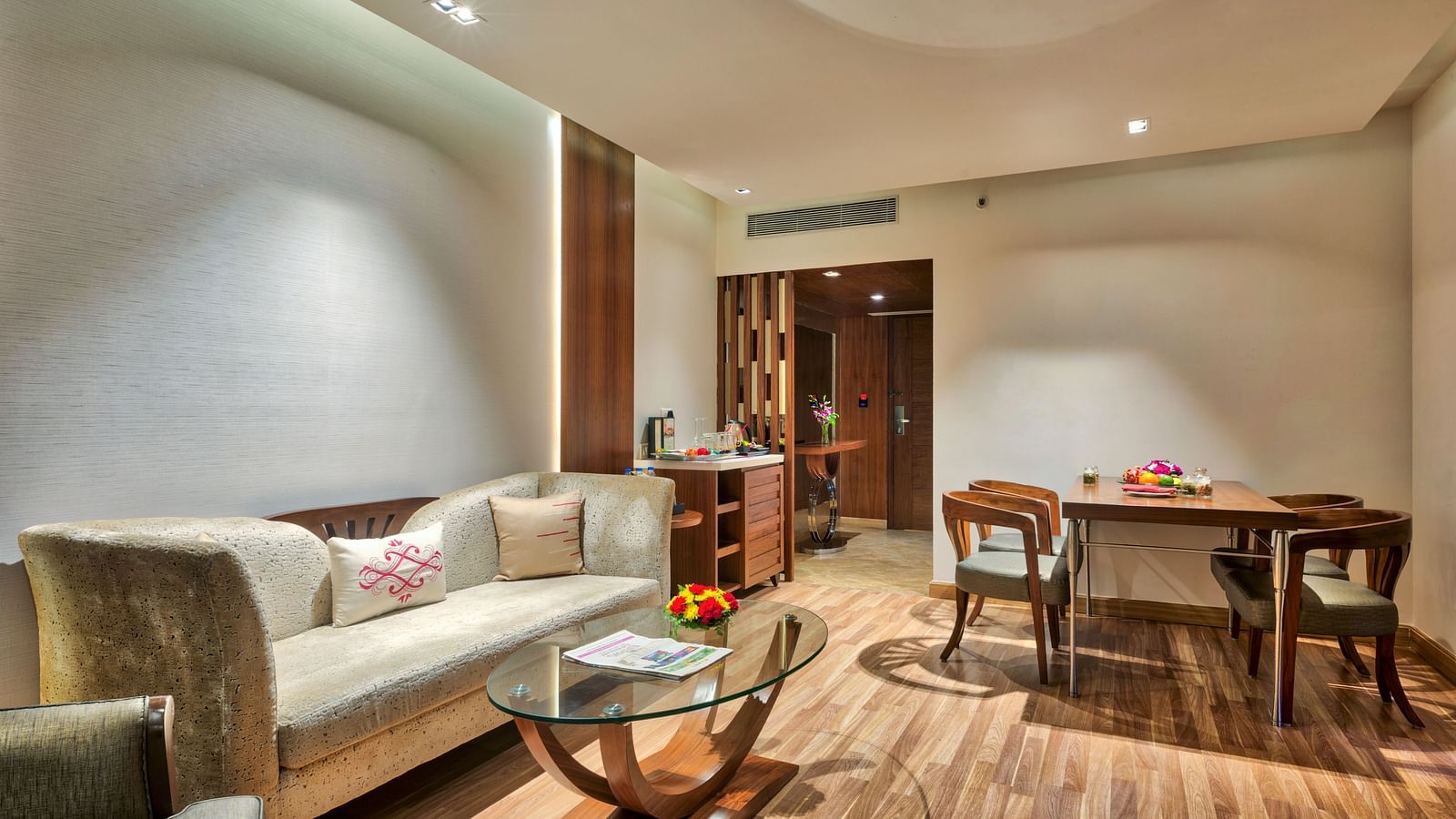 Living Room of Deluxe Suite at Grand Chennai By GRT Hotels.