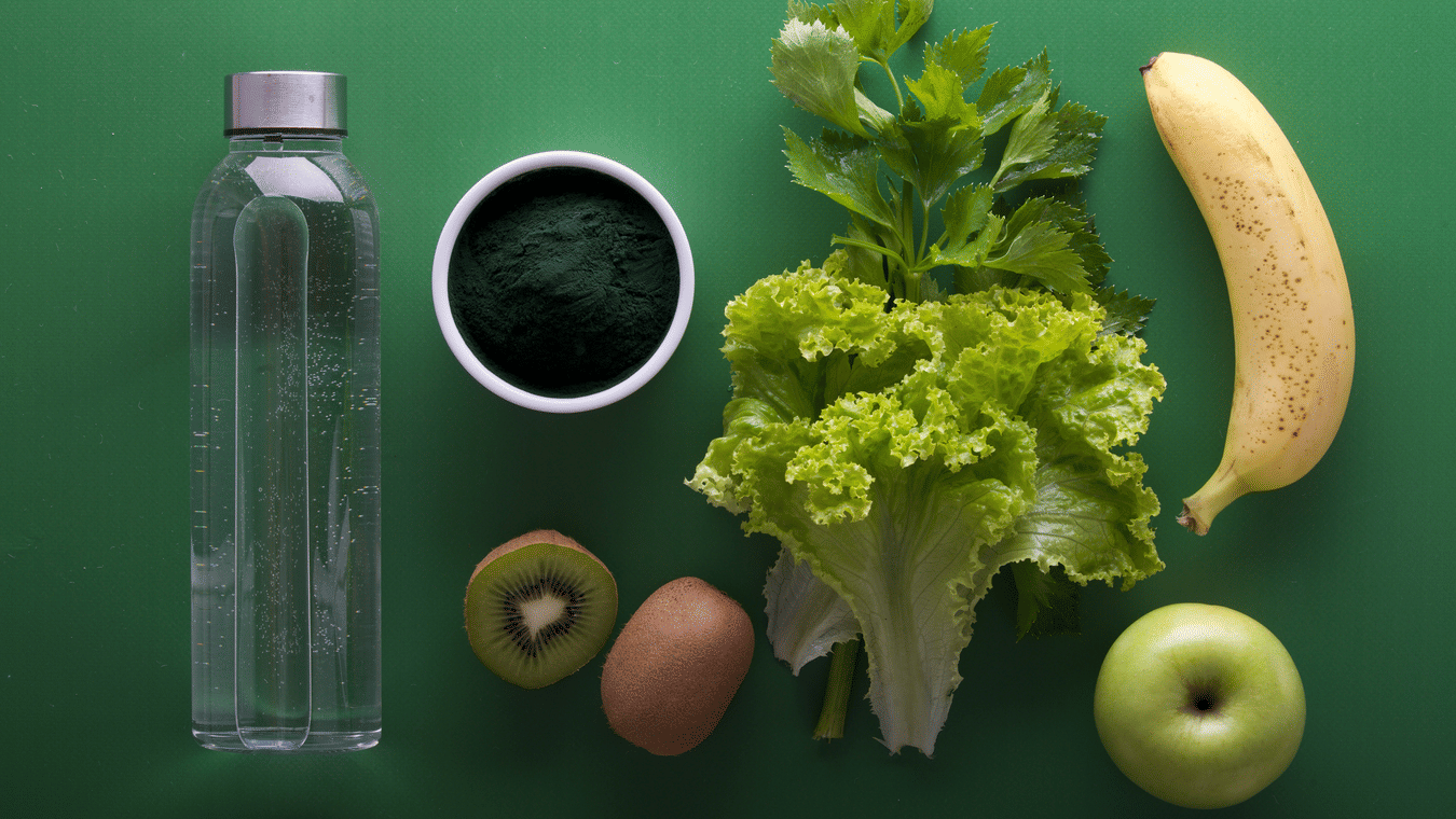 ingredients for a smoothie laid out on a table