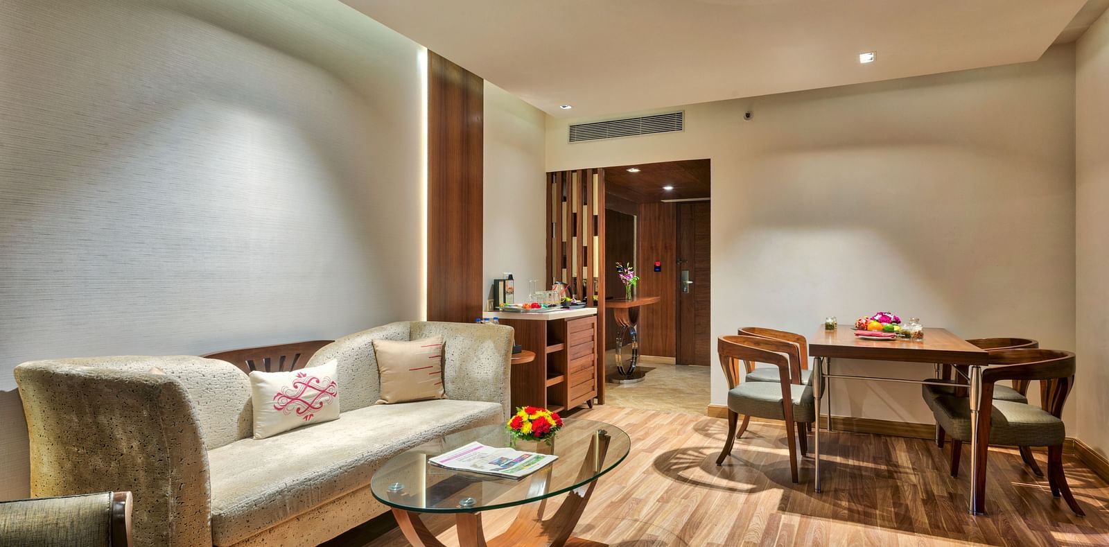 Living Room of Deluxe Suite at Grand Chennai By GRT Hotels.