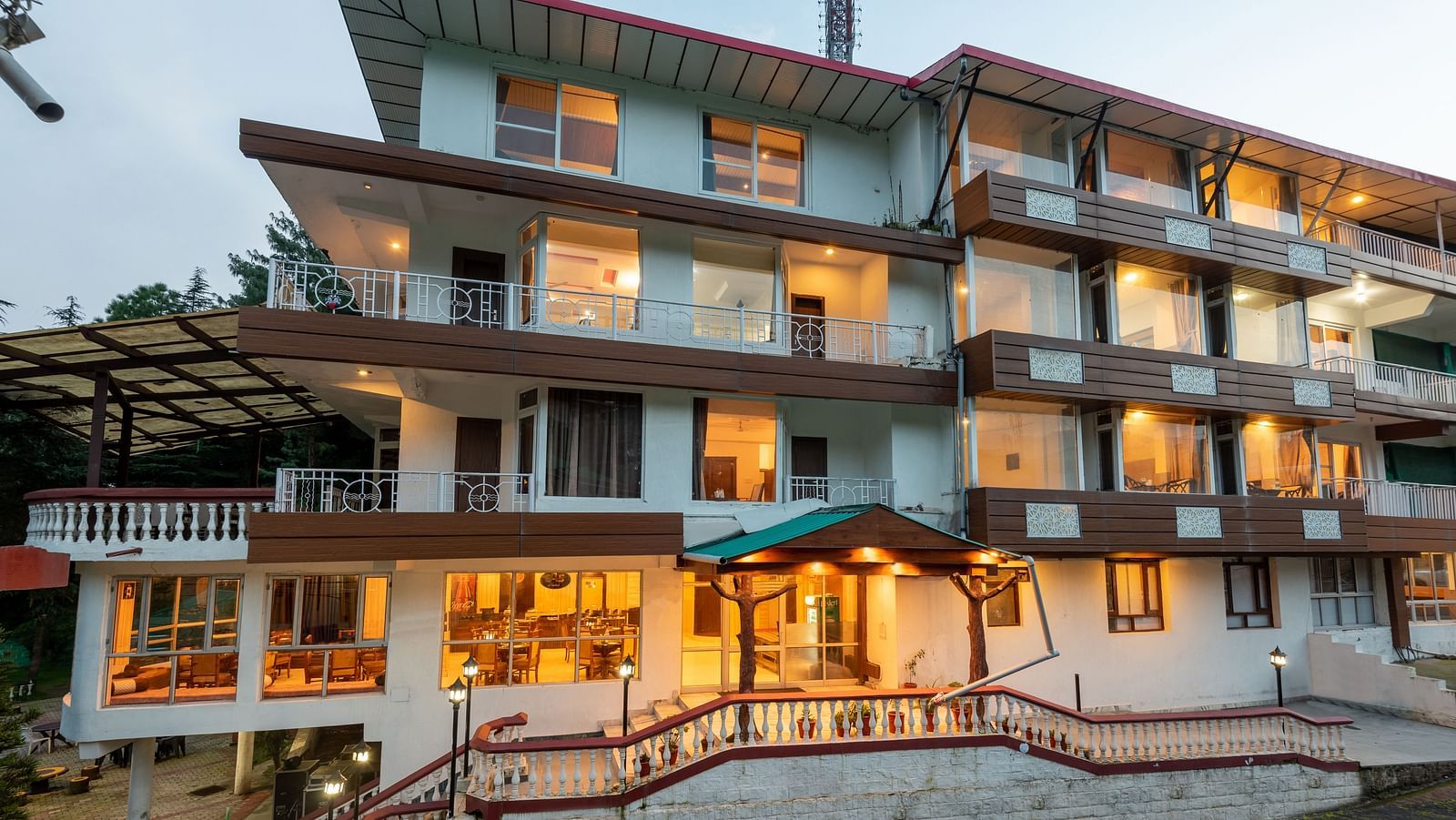 A side angke shot of the resort in the evening | DLS Anupam Resort, Dharamshala
