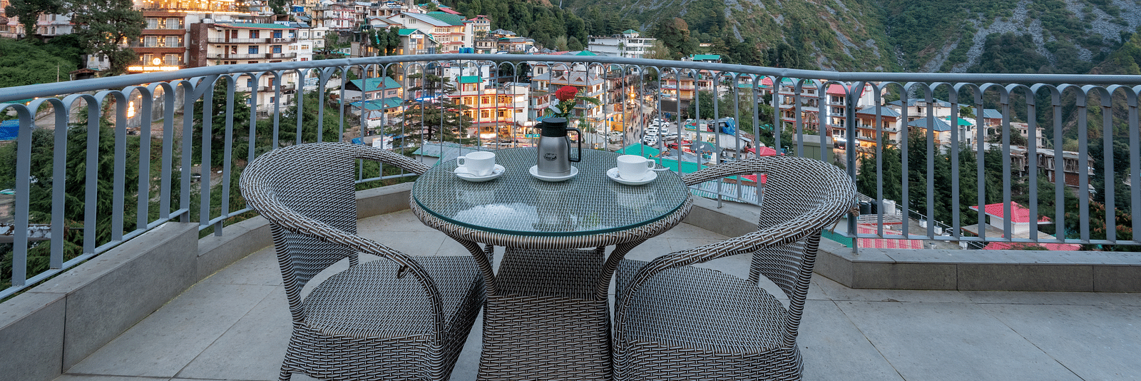 Open terrace with beautiful mountain views at  DLS Spring Valley Resort Dharamshala 