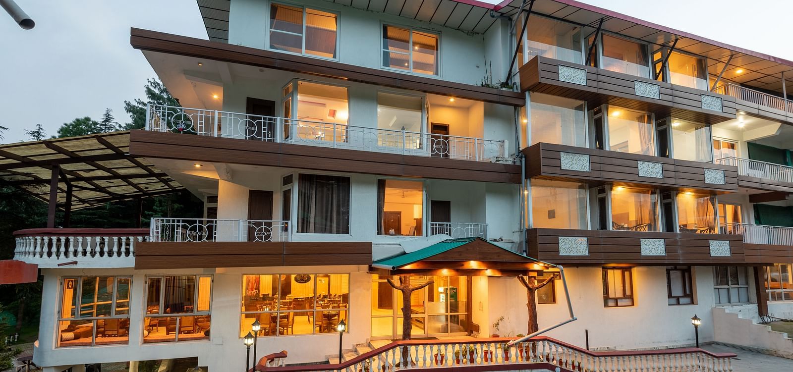 A side angke shot of the resort in the evening | DLS Anupam Resort, Dharamshala