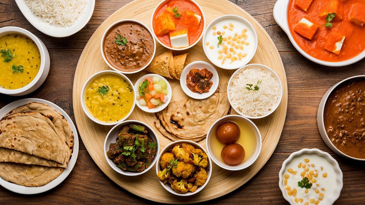 Veg indian thaali served on a table