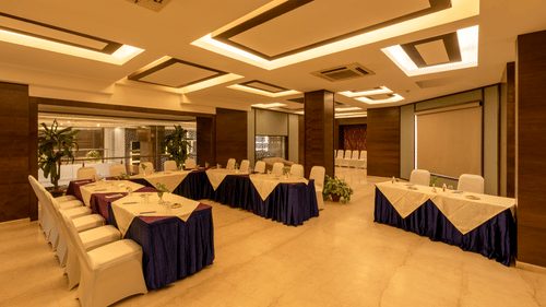 Banquet hall at Amayaa, our hotel in Varanasi