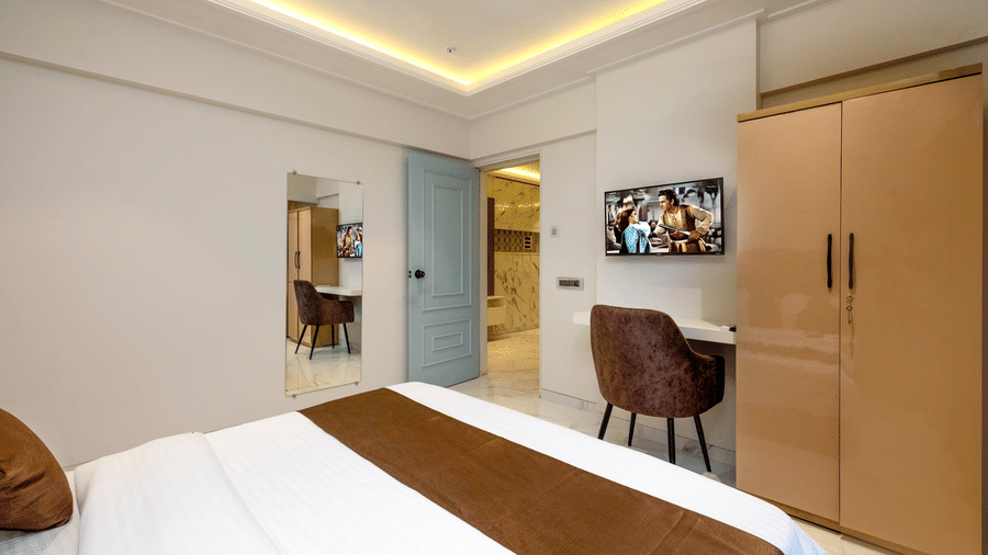 Comfortable bedroom with work desk at Home2 Residency, Mumbai Airport
