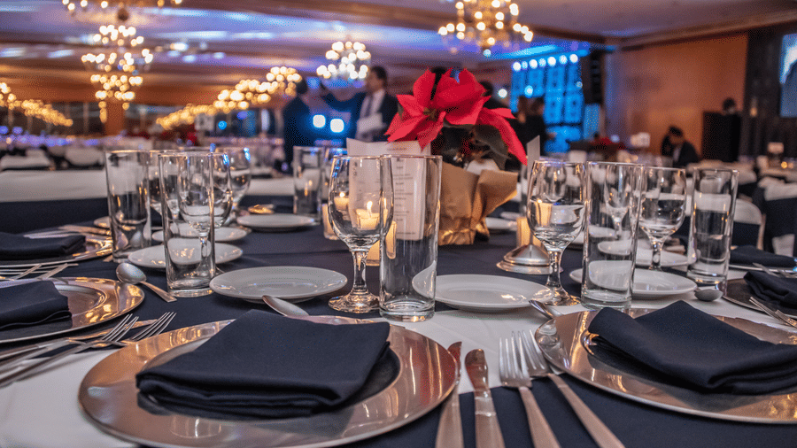 Cutlery arranged on the table in the banquet hall