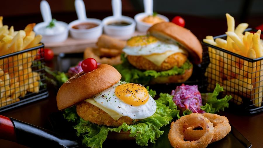 burgers and onion rings at our restaurant in agartala