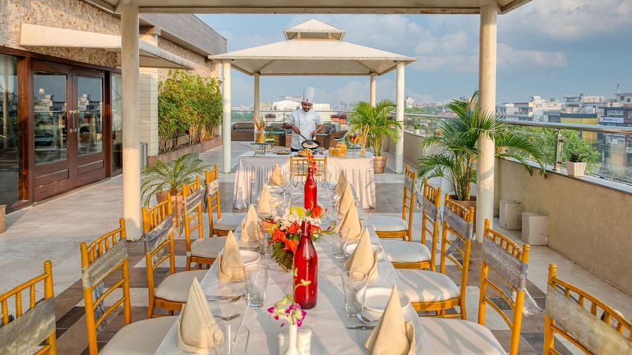 Sapna Clarks - the outside sitting area at the rooftop restaurant