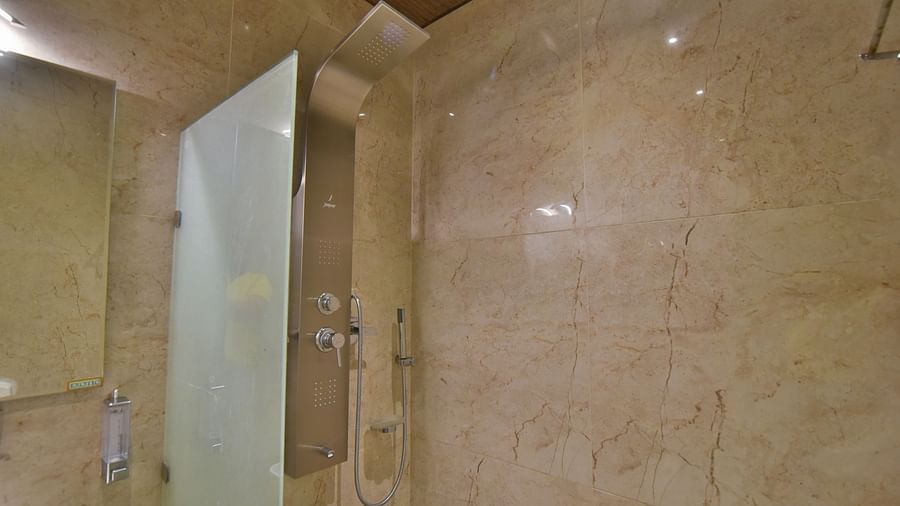 Bathroom of Deluxe Room at DLS Dalhousie Valley Resort featuring a shower area.