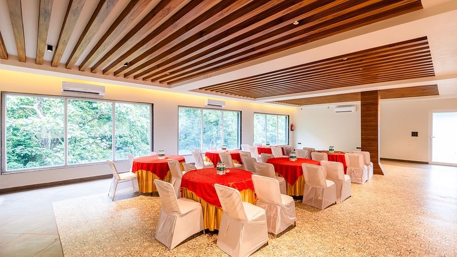 Banquet Hall at DLS Divine River Resort and Spa featuring  chairs table arranged in classroom setting .