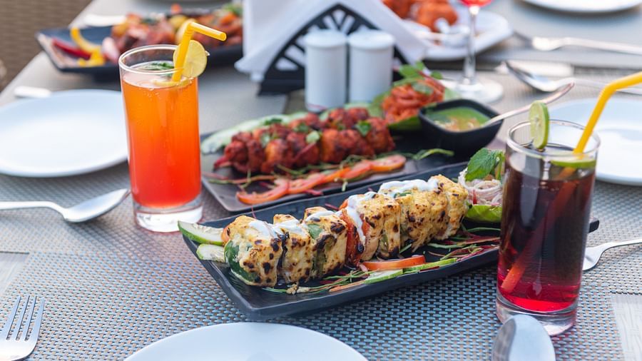 Food and drinks placed on the table at DLS Highland Resort and Spa, Mussoorie.