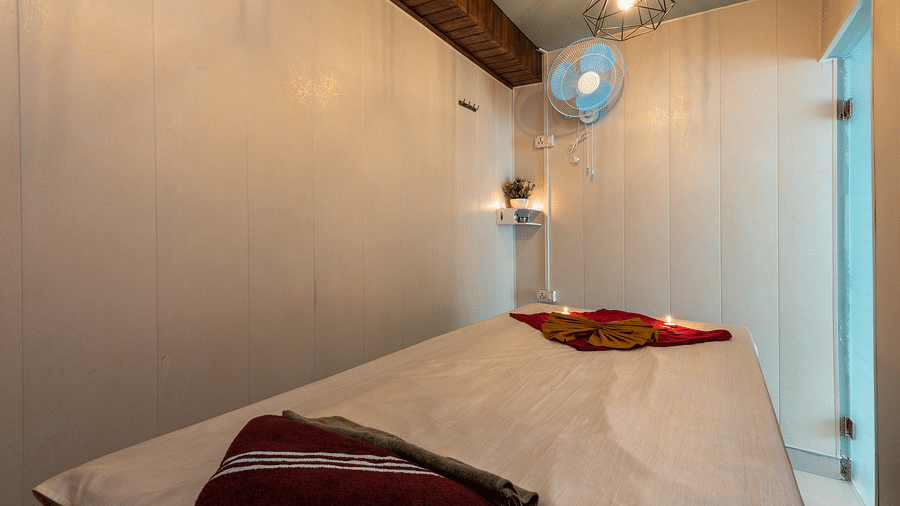 View of a massaging table at the spa at DLS Highland Resort and Spa, Mussoorie.