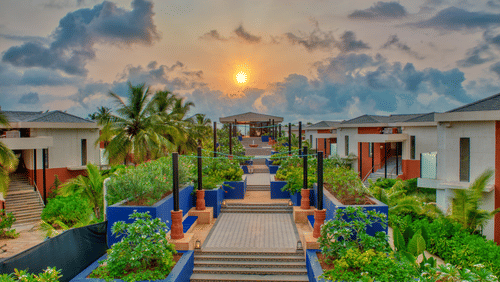 Pallacio Welcoming Pavilion Sun in the Backdrop Azaya Beach Resort Goa Beach Resort in Benaulim 3