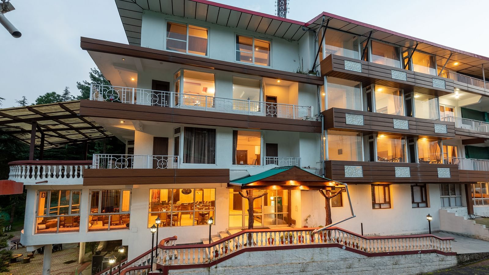 A side angke shot of the resort in the evening | DLS Anupam Resort, Dharamshala