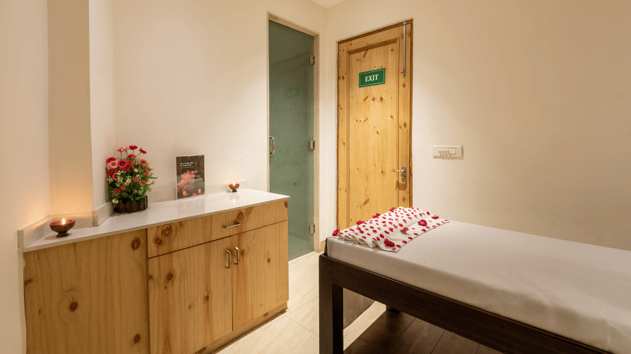 interior view of spa with wooden cabinet at DLS The Classio