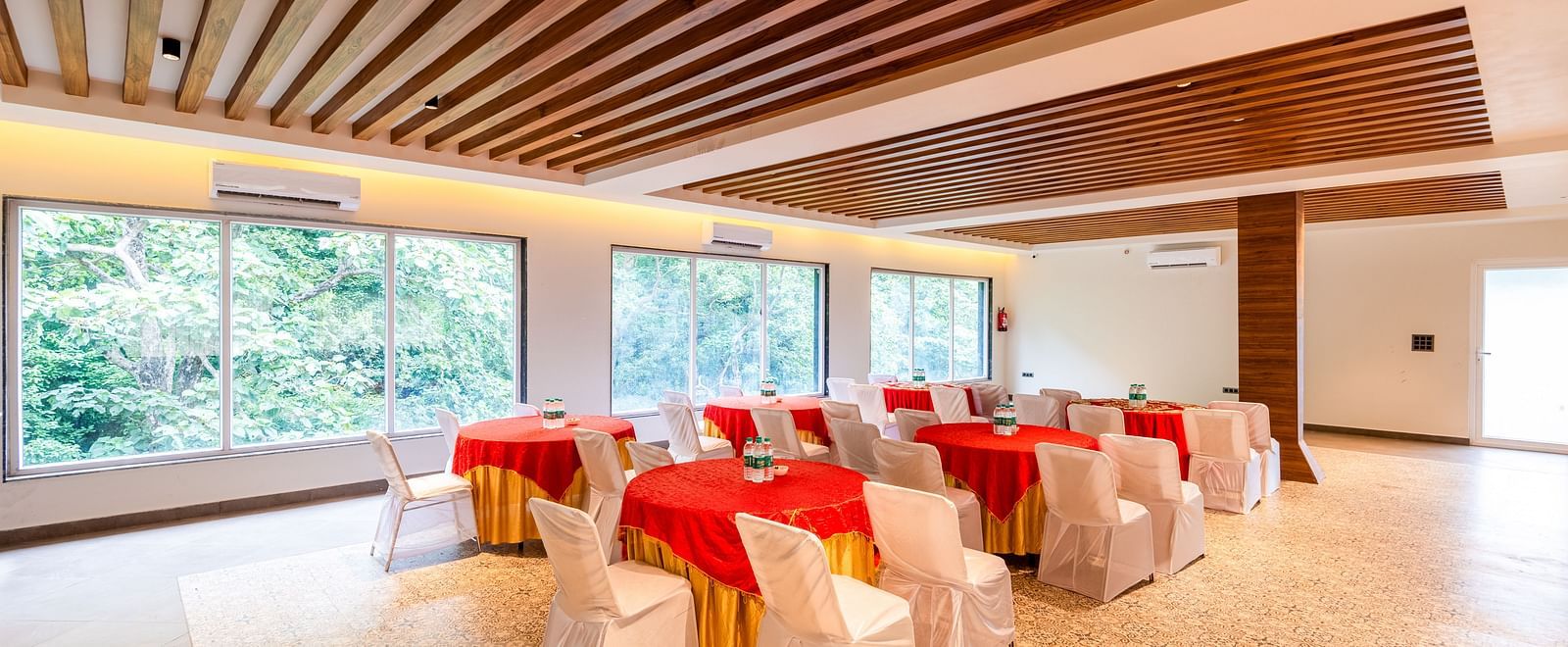 Banquet Hall at DLS Divine River Resort and Spa featuring  chairs table arranged in classroom setting .