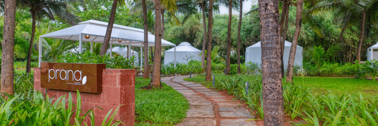 the entrance of Prana at Azaya Beach Resort, a spa resort in Goa