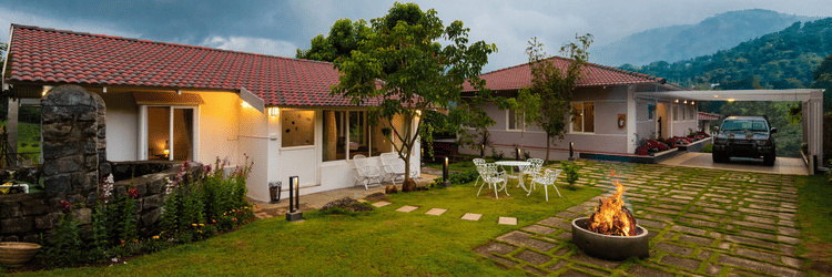 Annexe and Main House Exterior with out seating and campfire - Ibex Resort, Kotagiri